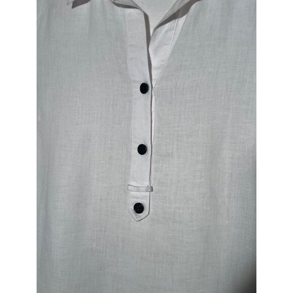 Coupe Collection 100% Linen White1/4 Buttoned Collared Blouse - Picture 8 of 16